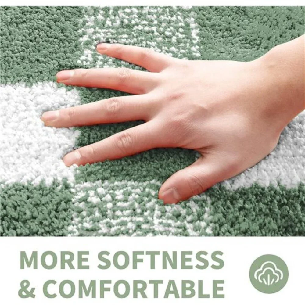 Non Slip Bath Mat Microfiber Absorbent Checkered Bathroom Rug Sage Green
